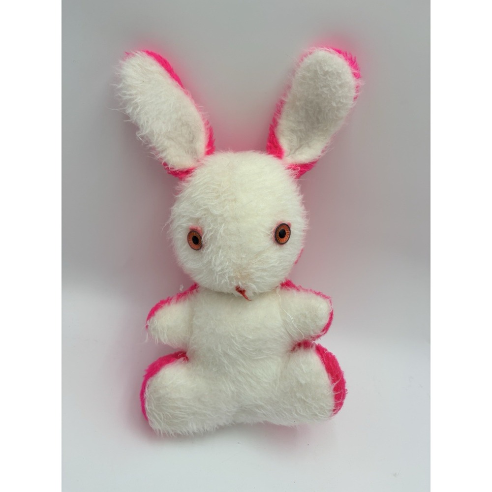 Rushton Pink White Bunny Rabbit Plush Musical Stuffed Animal Vintage READ!